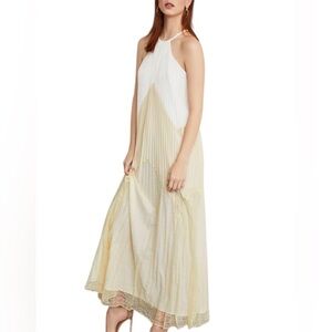 BCBGMaxAzria White and Cream Pleated Maxi Dress